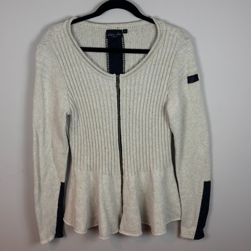 Olars Ulla Sweden Womens Knit Full Zip‎ Cardigan SM Sustainable granola recycled